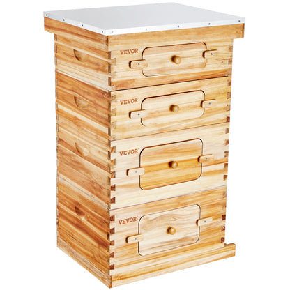 Bee Hive 40 Frame Bee Hives Starter Kit, Beeswax Coated Fir Wood, 2 Deep + 2 Medium Bee Boxes Langstroth Beehive Kit, Transparent Acrylic Windows with Foundations for Beginners Pro Beekeepers