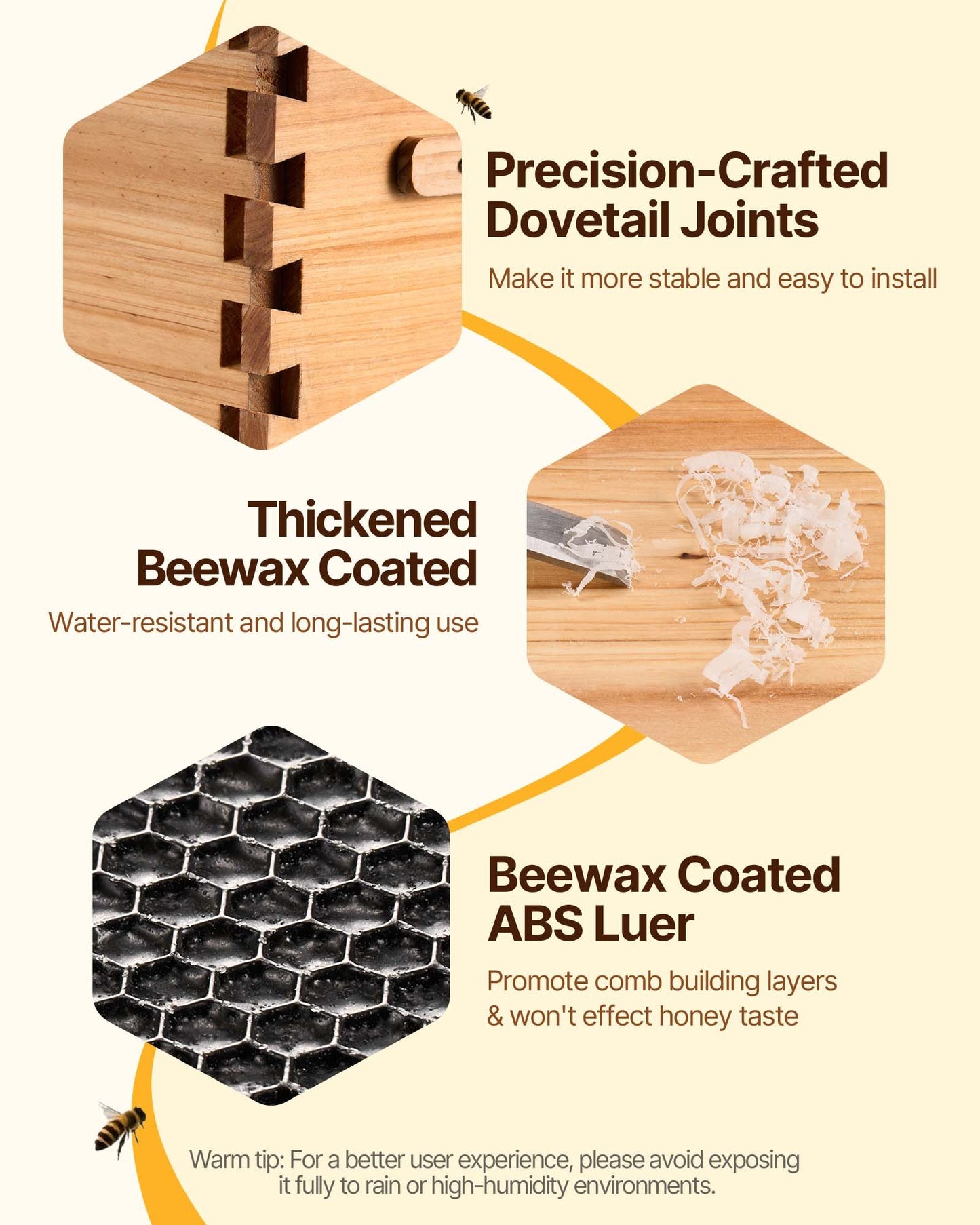 Bee Hive 30 Frame Bee Hives Starter Kit, Beeswax Coated Fir Wood, 2 Deep + 1 Medium Bee Boxes Langstroth Beehive Kit, Transparent Acrylic Windows with Foundations for Beginners Pro Beekeepers