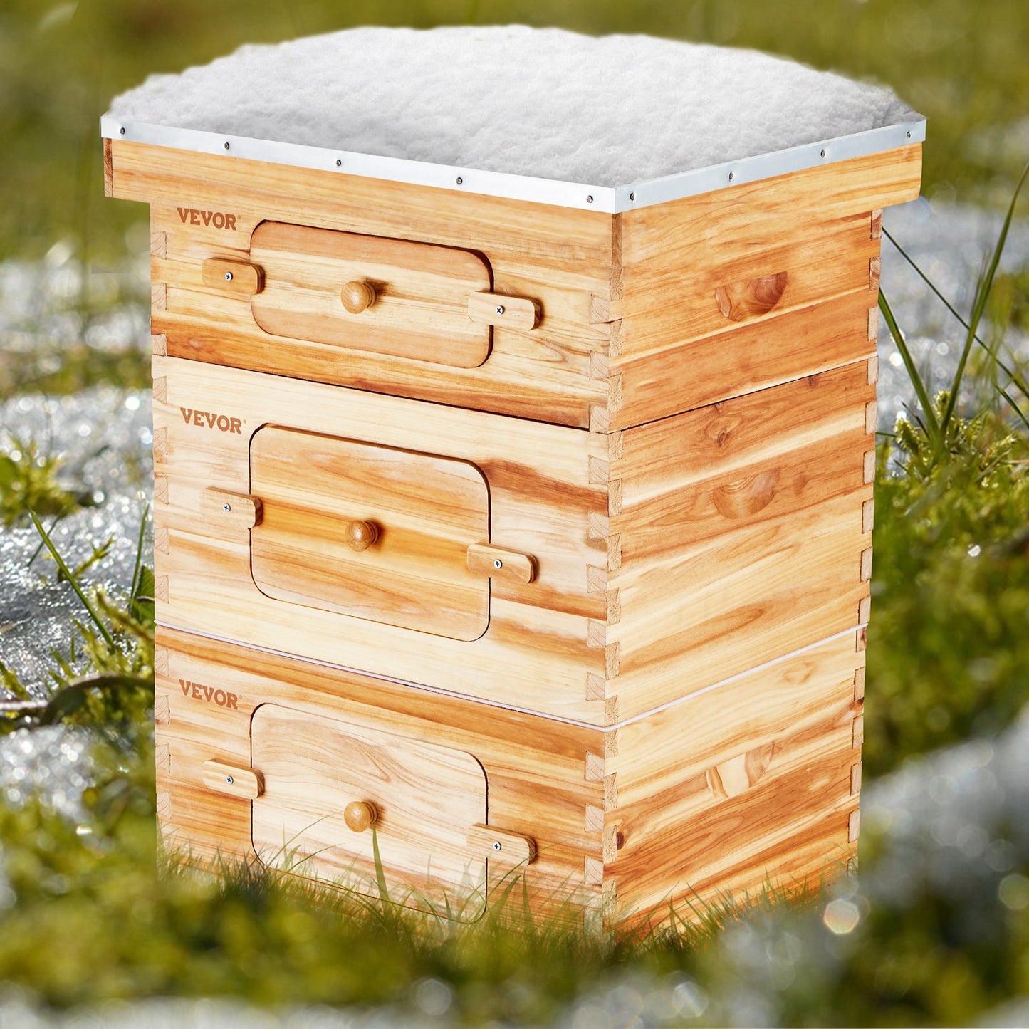 Bee Hive 30 Frame Bee Hives Starter Kit, Beeswax Coated Fir Wood, 2 Deep + 1 Medium Bee Boxes Langstroth Beehive Kit, Transparent Acrylic Windows with Foundations for Beginners Pro Beekeepers