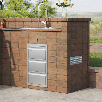 201 Stainless Steel Triple Access Drawer Outdoor Kitchen BBQ Island 19"W x 26"H