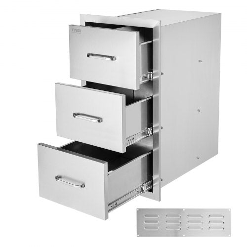 Outdoor Kitchen Drawers 16\" W x 28.5\" H x 20.5\" D, Flush Mount Triple Access BBQ Drawers Stainless Steel with Handle, BBQ Island Drawers for Outdoor Kitchens or Patio Grill Station