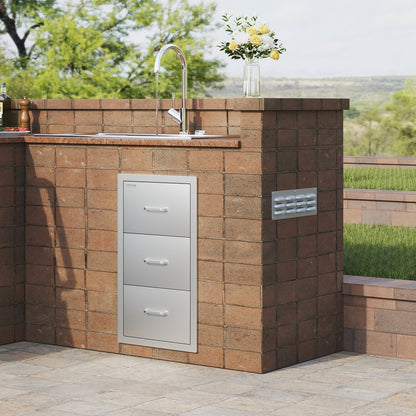 Outdoor Kitchen Drawers 16\" W x 28.5\" H x 20.5\" D, Flush Mount Triple Access BBQ Drawers Stainless Steel with Handle, BBQ Island Drawers for Outdoor Kitchens or Patio Grill Station
