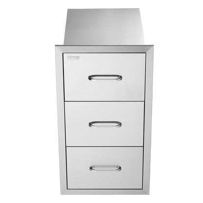 Outdoor Kitchen Drawers 16\" W x 28.5\" H x 20.5\" D, Flush Mount Triple Access BBQ Drawers Stainless Steel with Handle, BBQ Island Drawers for Outdoor Kitchens or Patio Grill Station