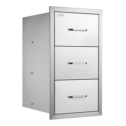Outdoor Kitchen Drawers 16\" W x 28.5\" H x 20.5\" D, Flush Mount Triple Access BBQ Drawers Stainless Steel with Handle, BBQ Island Drawers for Outdoor Kitchens or Patio Grill Station
