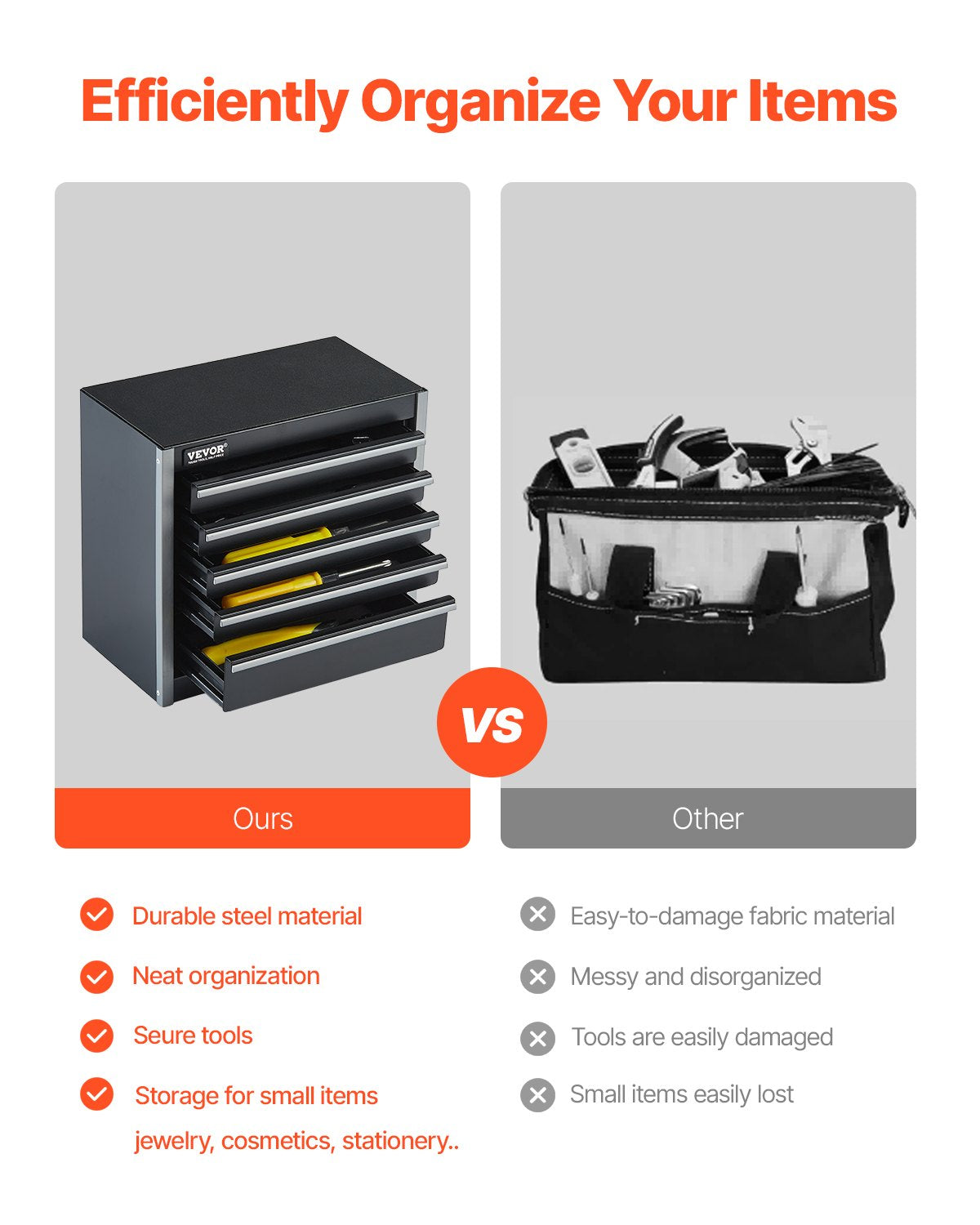 Verktygslåda i metall, 8,6 tum, bärbar verktygslåda i metall med 5 lådor, liten verktygslåda med EVA-foder och PP-fötter, kraftigt stål med kullageröppning och pulverlackerad finish, svart