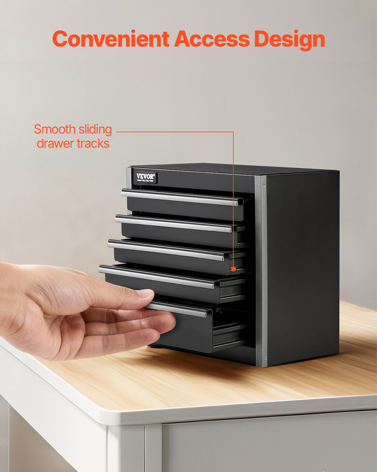 Verktygslåda i metall, 8,6 tum, bärbar verktygslåda i metall med 5 lådor, liten verktygslåda med EVA-foder och PP-fötter, kraftigt stål med kullageröppning och pulverlackerad finish, svart