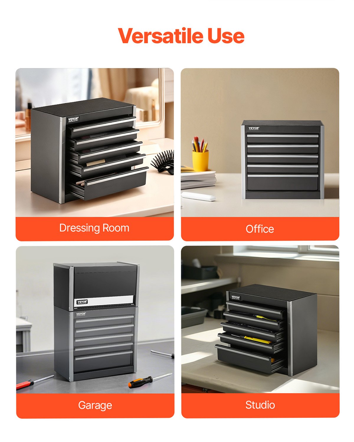 Verktygslåda i metall, 8,6 tum, bärbar verktygslåda i metall med 5 lådor, liten verktygslåda med EVA-foder och PP-fötter, kraftigt stål med kullageröppning och pulverlackerad finish, svart