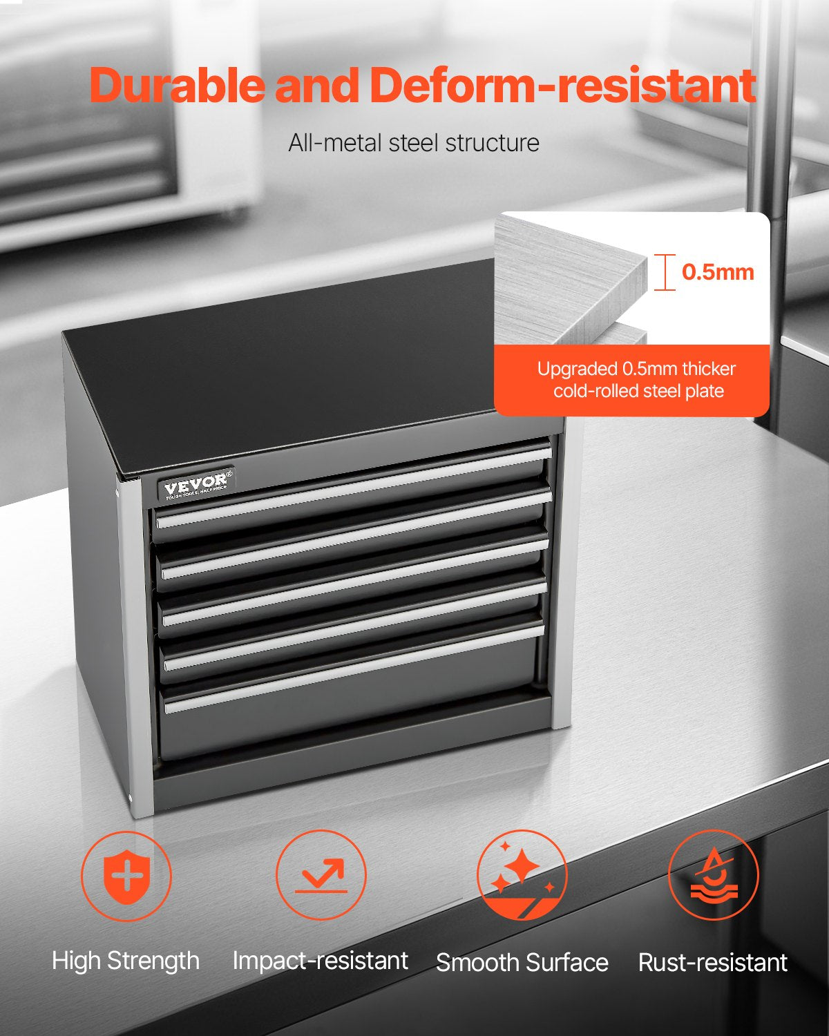 Verktygslåda i metall, 8,6 tum, bärbar verktygslåda i metall med 5 lådor, liten verktygslåda med EVA-foder och PP-fötter, kraftigt stål med kullageröppning och pulverlackerad finish, svart