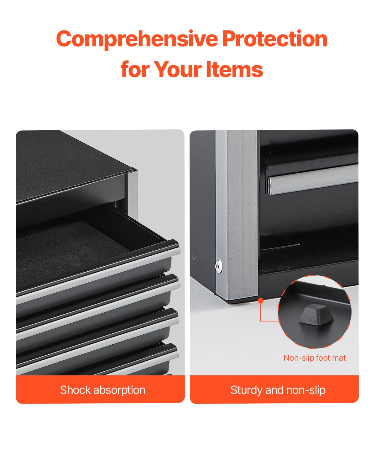 Verktygslåda i metall, 8,6 tum, bärbar verktygslåda i metall med 5 lådor, liten verktygslåda med EVA-foder och PP-fötter, kraftigt stål med kullageröppning och pulverlackerad finish, svart