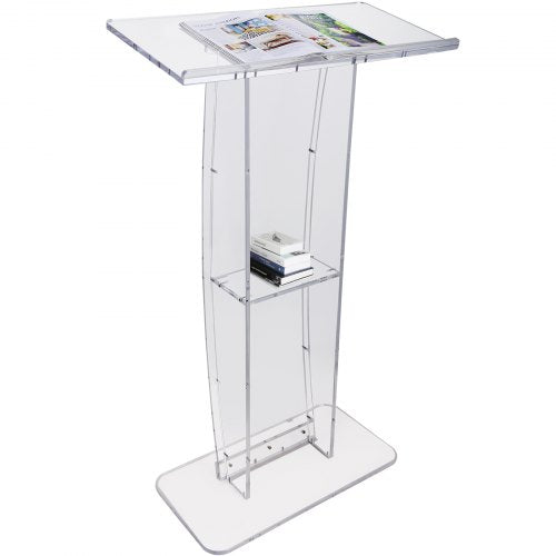 Acrylic Podium, 119 cm Tall, Clear Acrylic Podium Stand with Wide Reading Surface & Storage Shelf, Floor-standing Clear Pulpits Acrylic for Church Office School