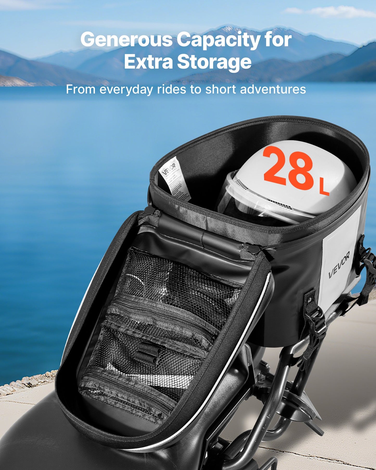 Motorcycle Tail Bag, 28 L Motorcycle Rear Seat Bag with Waterproof Fabric, Outdoor Sports Motorbike Luggage Storage Trunk Handbag with Pocket & Adjustable Buckle, Universal Fit Rear Racks, Black