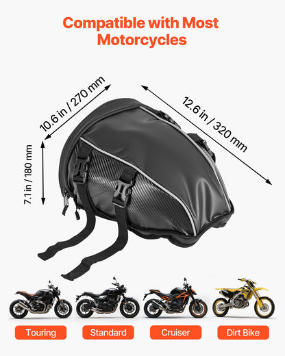 Motorcycle Tail Bag, 10 L Motorcycle Rear Seat Bag with Waterproof Rain Cover, Outdoor Sports Motorbike Luggage Storage Trunk Rack Backpack Handbag with Shoulder Strap and Inner Pocket, Black