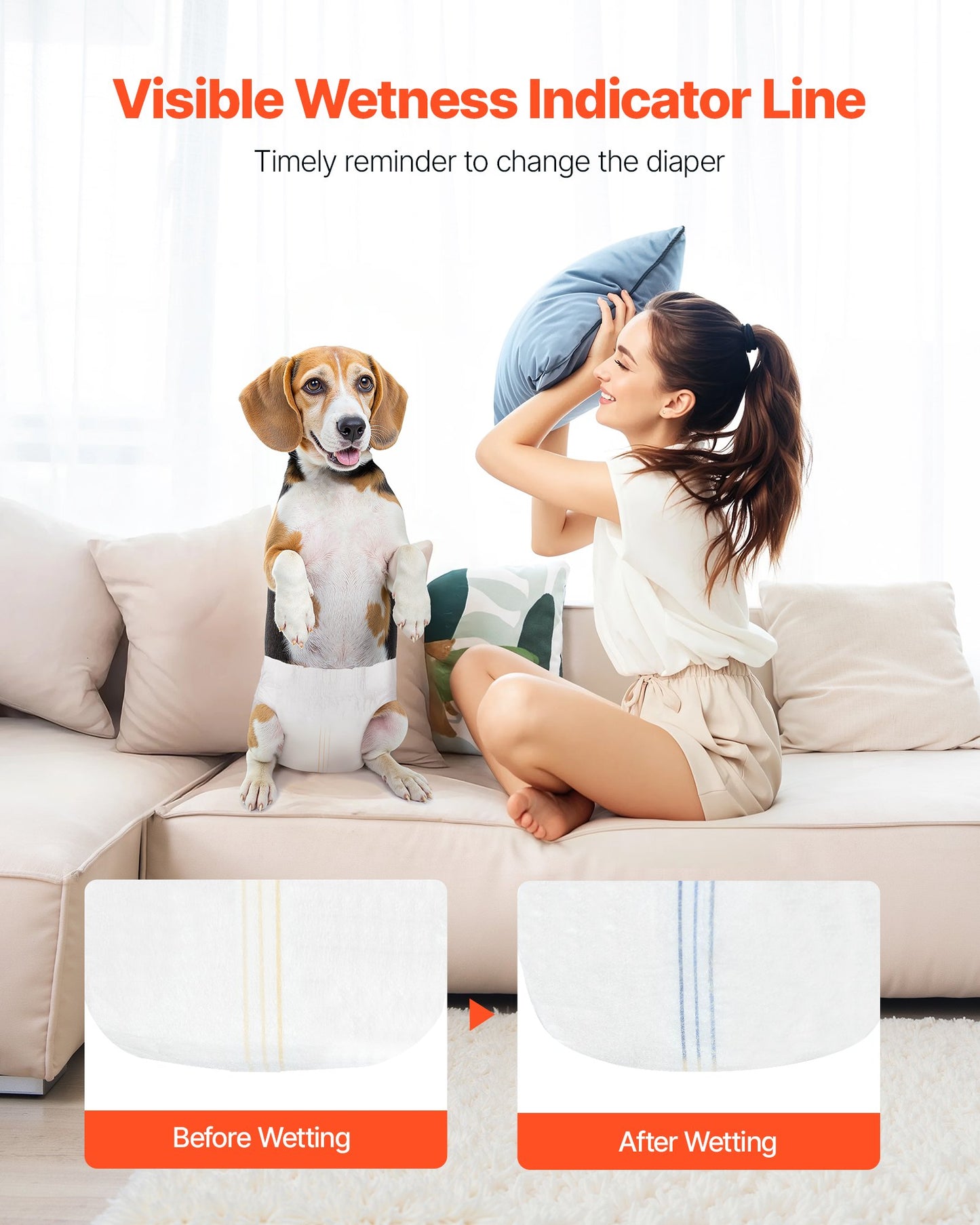 Engångsblöjor för hundar, superabsorberande blöjor för tikhundar, 360° läckagesäker blöja för tikhundar med våtindikator för löpperioder, träning, inkontinens - S, 96 st (2 förpackningar med 48)