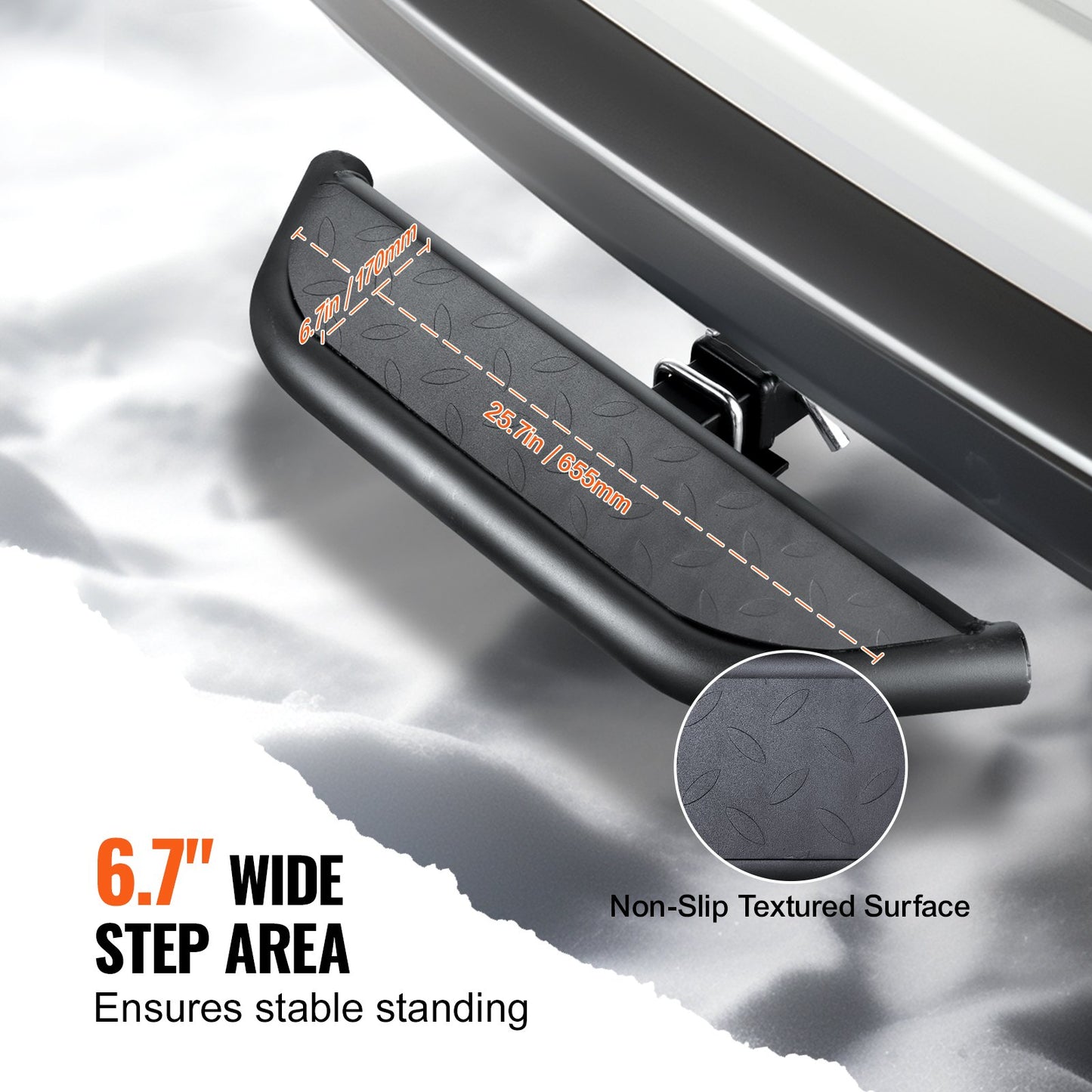 Dragkrok för 5 cm fäste, stark stålkonstruktion med 165 kg lastkapacitet, bakre stötfångarskydd med låsstift och stabilisator, universell passform för lastbil, SUV, pickup, släpvagn