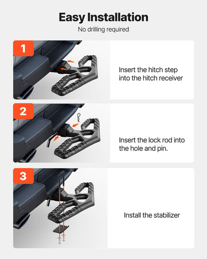 Dragkroksfotsteg för 5 cm mottagare, universellt bakre stötfångarskydd med 159 kg lastkapacitet, brett och halkfritt dragkroksfotsteg med sprintsats och stabilisator, passar för lastbil, SUV, pickup, släpvagn