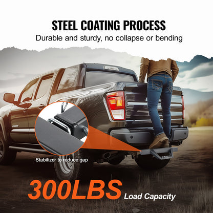Hitch Step for 2 Inch Receiver, Strong Steel Construction with 300 LBS Load Capacity, Rear Bumper Guard Protector with Pin Lock and Stabilizer, Universal Fit for Truck, SUV, Pickup, Trailer