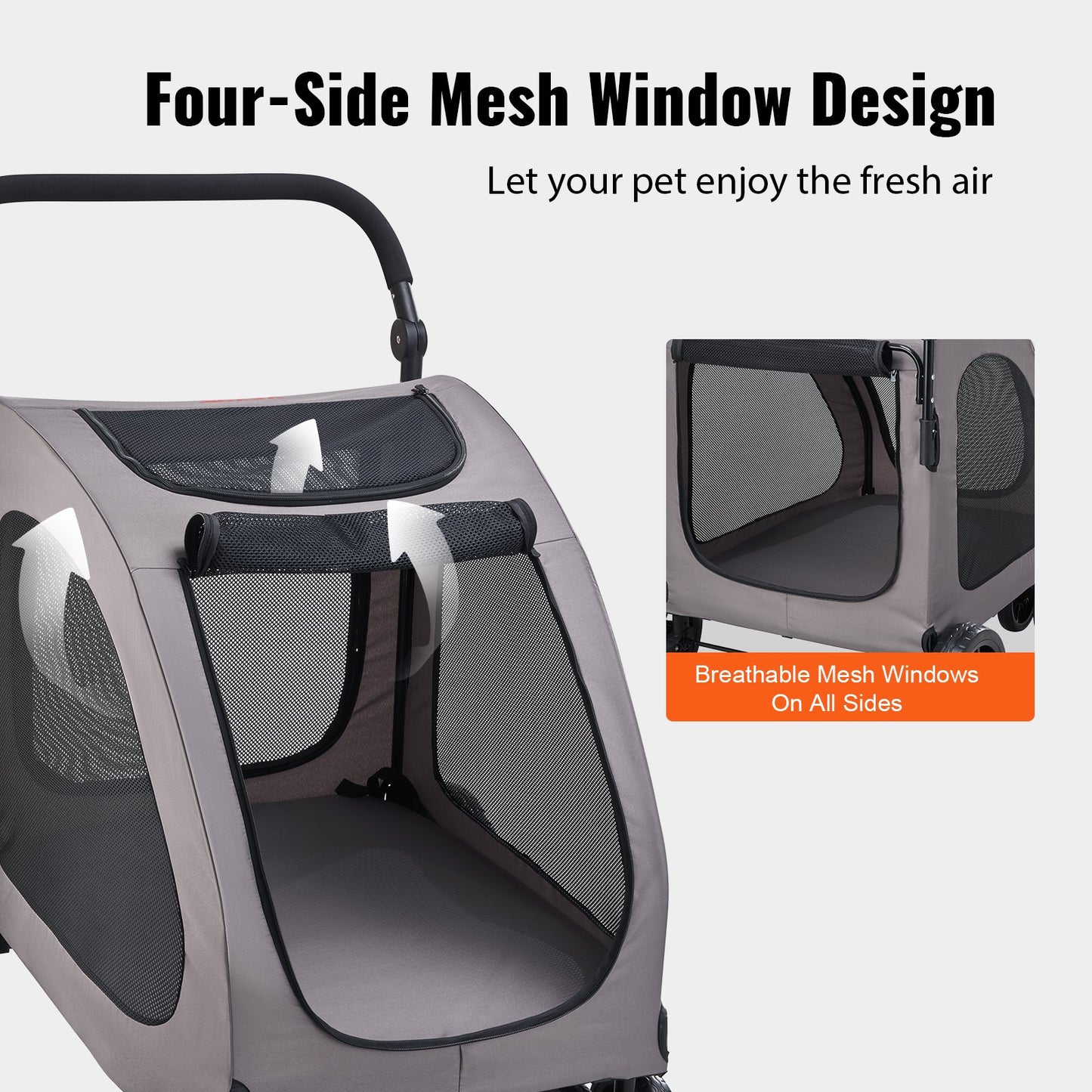 Pet Stroller, 4 Wheels Dog Stroller with Brakes, 160lbs Weight Capacity, Portable Puppy Stroller Carrier with Breathable Mesh Windows & Height-Adjustable Height, Animal Stroller for Cats & Dogs