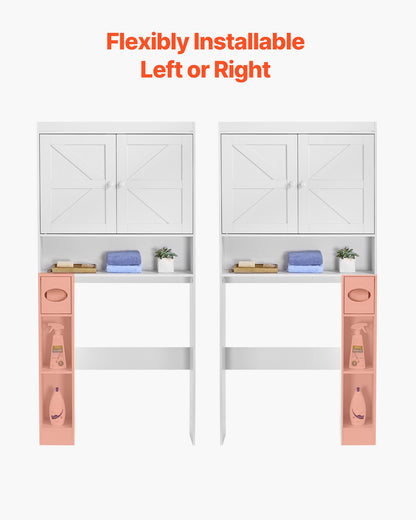 Förvaringsskåp över toaletten, 171,3 cm hög badrumsförvaringsorganisatör med dubbeldörr och justerbar hylla, platsbesparande badrumsorganisatör ovanför toaletten med öppen hylla, vit