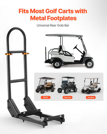 Stödhandtag för golfbil, 450 x 235 x 905 mm, Kompatibel med de flesta golfbilar med fotplattor i metall, Ingen modifiering krävs, Höjdjusterbart stödhandtag i kolstål för baksätet, 27,5 till 33,5 tum, Svart