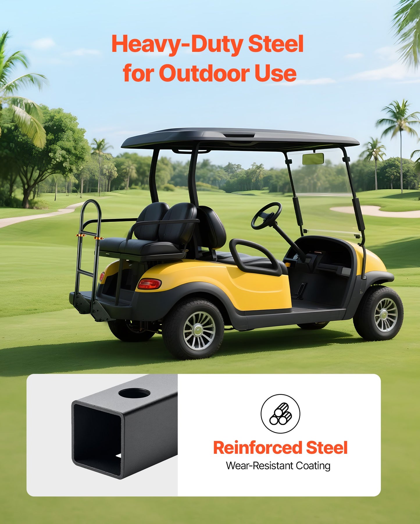 Stödhandtag för golfbil, 450 x 235 x 905 mm, Kompatibel med de flesta golfbilar med fotplattor i metall, Ingen modifiering krävs, Höjdjusterbart stödhandtag i kolstål för baksätet, 27,5 till 33,5 tum, Svart