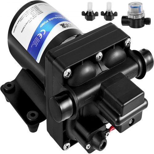Fresh Water Pump, 12 V Self Priming Sprayer Pump, 11 L/min(3 GPM) RV Water Pump, with Pressure Switch 3.8 bar(55 PSI) Self Priming Water Pump, Detachable Strainer 12V Diaphragm Pump, for RV Camper Marine Boat Lawn