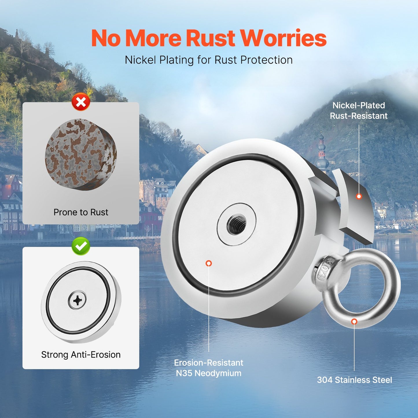 Magnet Fishing Kit, 1400 LBS/635 Kg Double-Sided Pulling Force Magnet Fishing Kit, Rare Earth Neodymium Magnetic Fishing Kit Includes Grappling Hook, Heavy Duty Rope, Gloves, Eyebolt, Carry Case