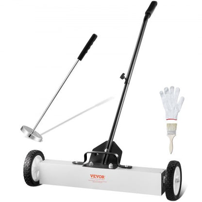 24-Inch Magnetic Sweeper with Wheels, 50 lbs Capacity, with Telescoping Magnetic Pickup Tool, Adjustable Handle, Magnetic Pickup Sweeper to Pick Up Nails and Screws, for Workshop, Garage, Yard