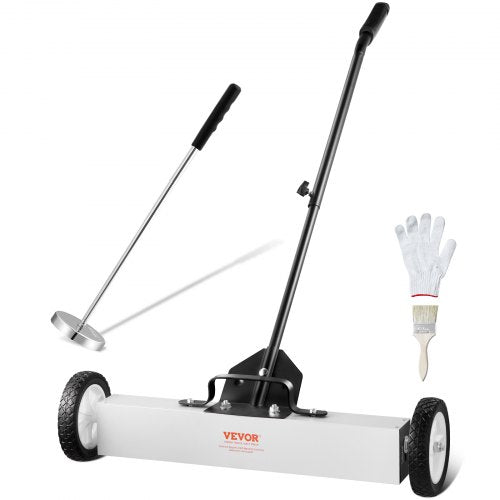 24-Inch Magnetic Sweeper with Wheels, 50 lbs Capacity, with Telescoping Magnetic Pickup Tool, Adjustable Handle, Magnetic Pickup Sweeper to Pick Up Nails and Screws, for Workshop, Garage, Yard