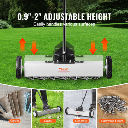 24-Inch Magnetic Sweeper with Wheels, 50 lbs Capacity, with Telescoping Magnetic Pickup Tool, Adjustable Handle, Magnetic Pickup Sweeper to Pick Up Nails and Screws, for Workshop, Garage, Yard