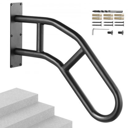 Handrails for Outdoor Steps, 29" Length Wall Mount Safety Railings for 1-3 Steps, U-Shaped Handrail with Matte Black Finished, Stair Handrails for Kids, Elderly, Pregnant Women, Disabled