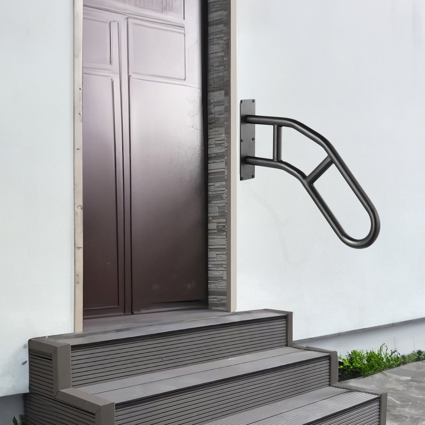 Handrails for Outdoor Steps, 29" Length Wall Mount Safety Railings for 1-3 Steps, U-Shaped Handrail with Matte Black Finished, Stair Handrails for Kids, Elderly, Pregnant Women, Disabled