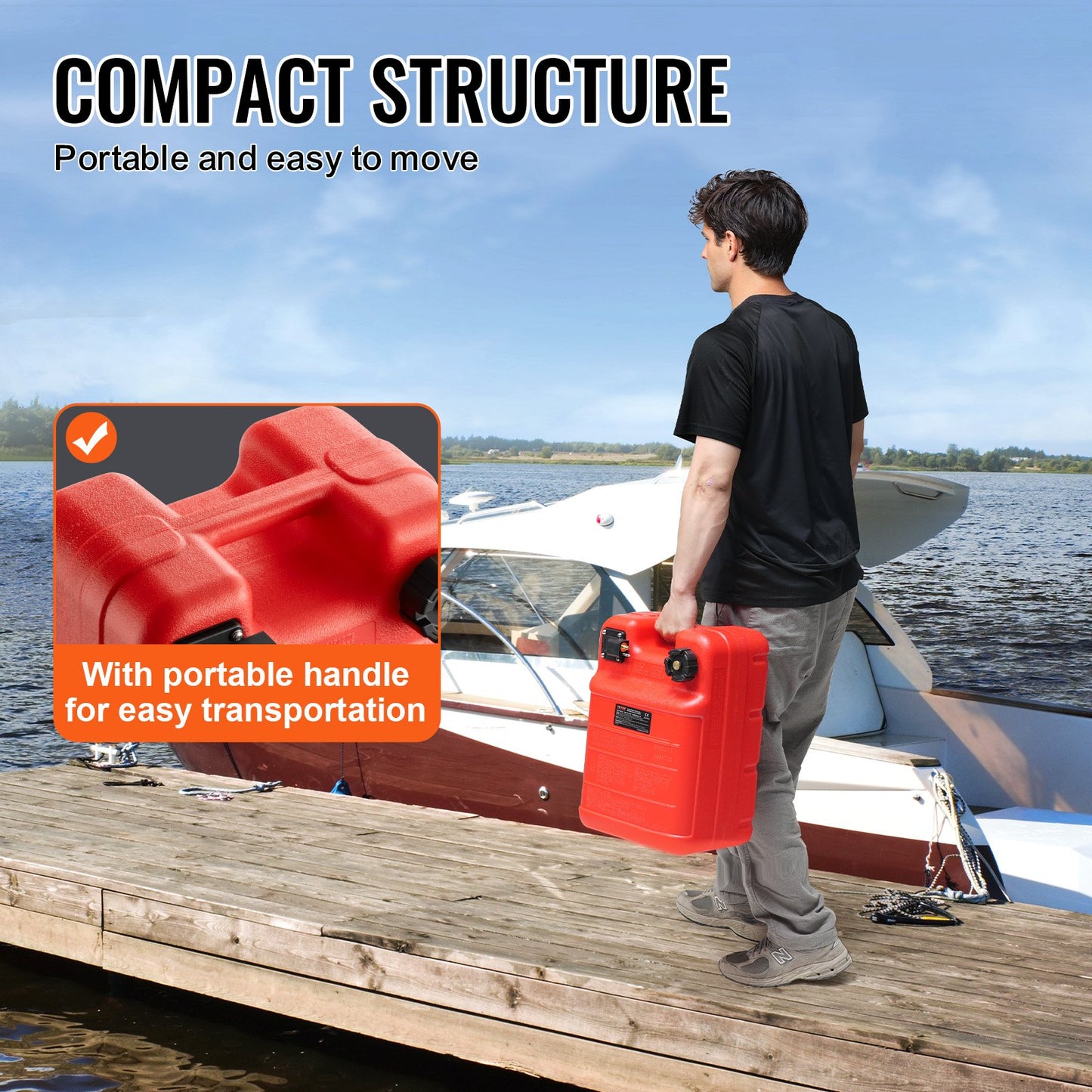 Marine Tank, 6.34-Gallon/24-L Marine Portable Tank Outboard Marine Boat Transfer Tank with 9.8ft Hose, Gauge for Outboard Engine Boats, Yacht, Fishing Boat, Deck Boat, Red