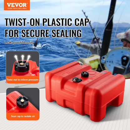 Marin bränsletank, 14,53 gallon/55 l, bärbar båtbränsletank för utombordsmotorer, plastbränsletank för utombordsmotorer med slang, lätt att bära för yacht, fiskebåt, däcksbåt, röd