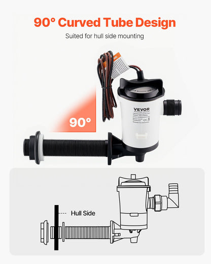 Livewell Pump for Boat, 12V 50 L/min(800 GPH) Livewell Aerator Pump with Detachable Motor, 90-Degree Baitwell Pumps for Boats, Corrosion-Resistant Submersible Aerator Pump, for Freshwater and Saltwater