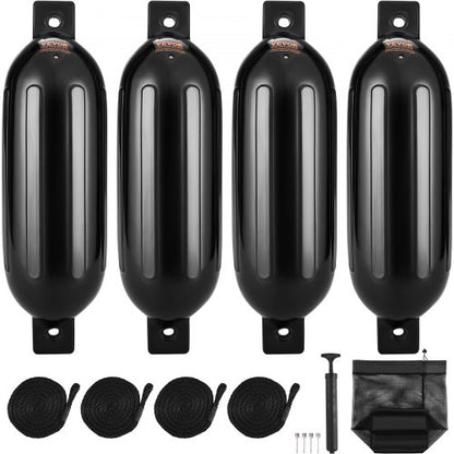 Boat Fenders Inflatable Ribbed Boat Bumpers for Docking 16.5 cm x 58.4 cm Black