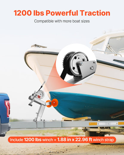 Boat Trailer Winch Stand with Roller, 544 kg Winch & 51 mm x 7.6 m Winch Strap, Boat Winch Mount with U-Bolt for 50.8-76.2 mm W x 76.2-101.6 mm H Trailer Tongue, Fit for Jet Ski, Sailboat, Speedboat