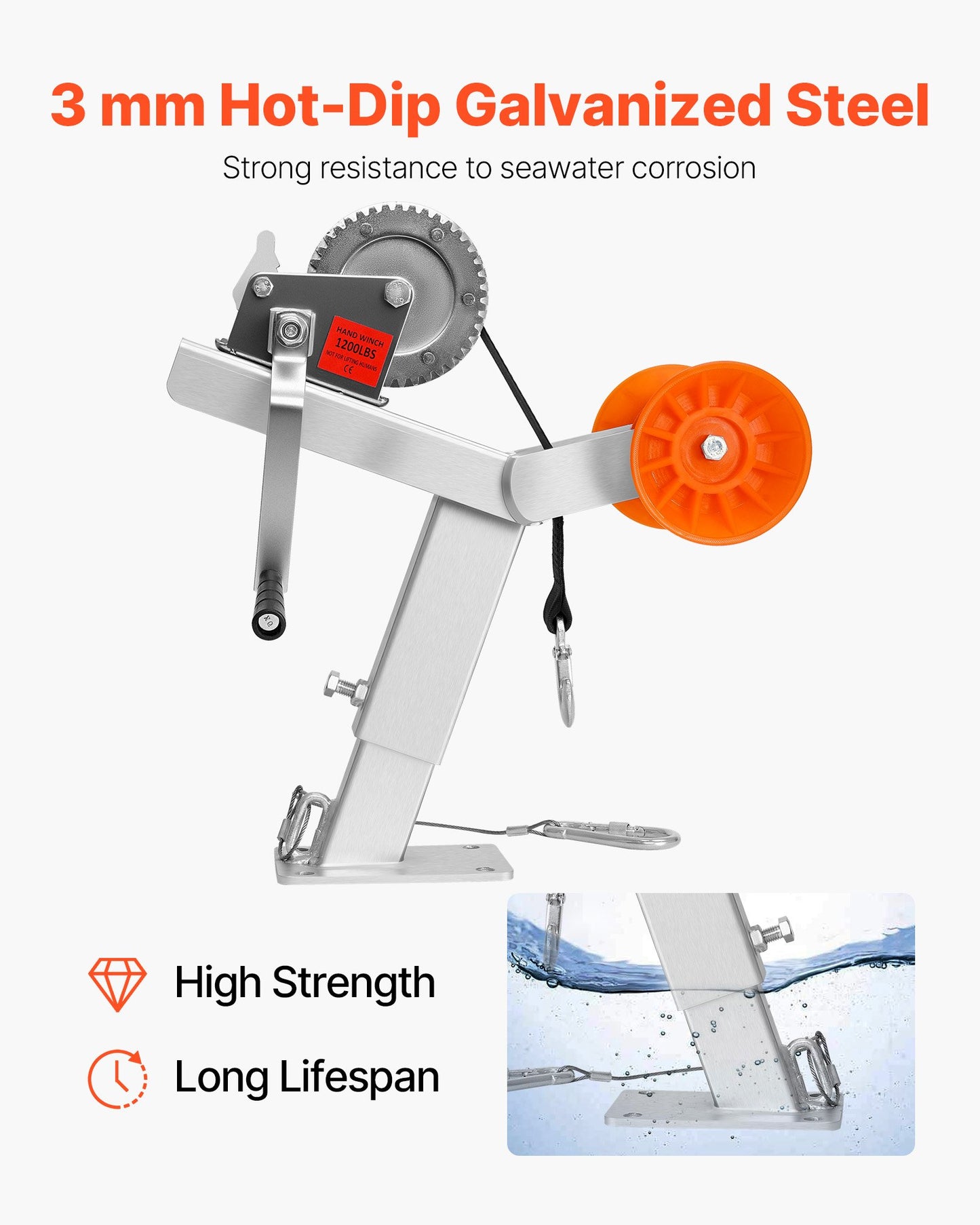 Boat Trailer Winch Stand with Roller, 544 kg Winch & 51 mm x 7.6 m Winch Strap, Boat Winch Mount with U-Bolt for 50.8-76.2 mm W x 76.2-101.6 mm H Trailer Tongue, Fit for Jet Ski, Sailboat, Speedboat