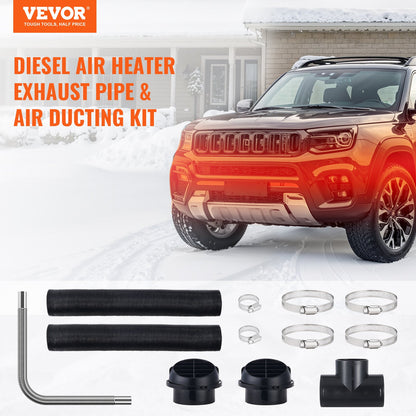 Diesel Heater Pipe Ducting Set, 76 mm Extendable Air Duct Hose, 25 mm Stainless Steel Exhaust Pipe, 2 Air Vents, Tee Air Outlet Connector and Hose Clamps, for 2KW/5KW/8KW Diesel Parking Heaters