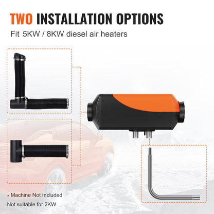 Diesel Heater Pipe Ducting Set, 76 mm Extendable Air Duct Hose, 25 mm Stainless Steel Exhaust Pipe, 2 Air Vents, Tee Air Outlet Connector and Hose Clamps, for 2KW/5KW/8KW Diesel Parking Heaters