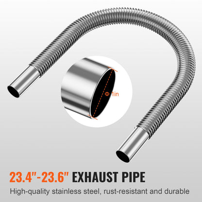 Diesel Heater Pipe Ducting Set, 76 mm Extendable Air Duct Hose, 25 mm Stainless Steel Exhaust Pipe, 2 Air Vents, Tee Air Outlet Connector and Hose Clamps, for 2KW/5KW/8KW Diesel Parking Heaters
