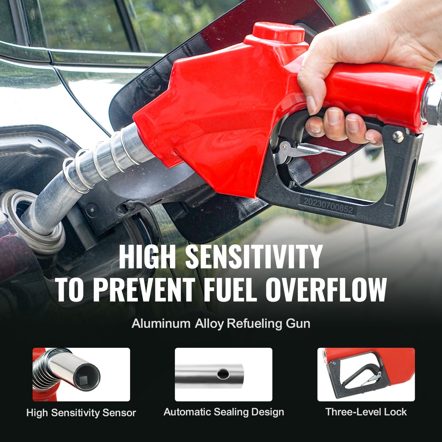 Bränsleslangvinda, 25,4 mm x 10,06 m, extra lång infällbar dieselslangvinda, kraftig kolstålskonstruktion med automatiskt bränslemunstycke, NBR-gummislang för flygplan, fartyg, fordon, tankbil, 20,68 bar