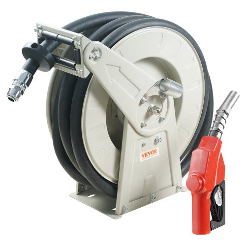 Fuel Hose Reel, 19.05 mm x 20.12 m, Extra Long Retractable Diesel Hose Reel, Heavy-Duty Carbon Steel Construction with Automatic Fuel Nozzle, NBR Rubber Hose for Aircraft Ship Vehicle Tank Truck, 20.68 bar