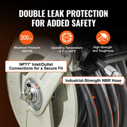 Bränsleslangvinda, 25,4 mm x 15,24 m, extra lång infällbar dieselslangvinda, kraftig kolstålskonstruktion med automatiskt bränslemunstycke, NBR-gummislang för flygplan, fartyg, fordon, tankbil, 20,68 bar