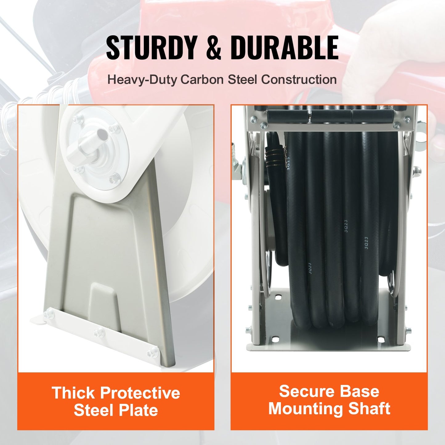 Bränsleslangvinda, 25,4 mm x 15,24 m, extra lång infällbar dieselslangvinda, kraftig kolstålskonstruktion med automatiskt bränslemunstycke, NBR-gummislang för flygplan, fartyg, fordon, tankbil, 20,68 bar