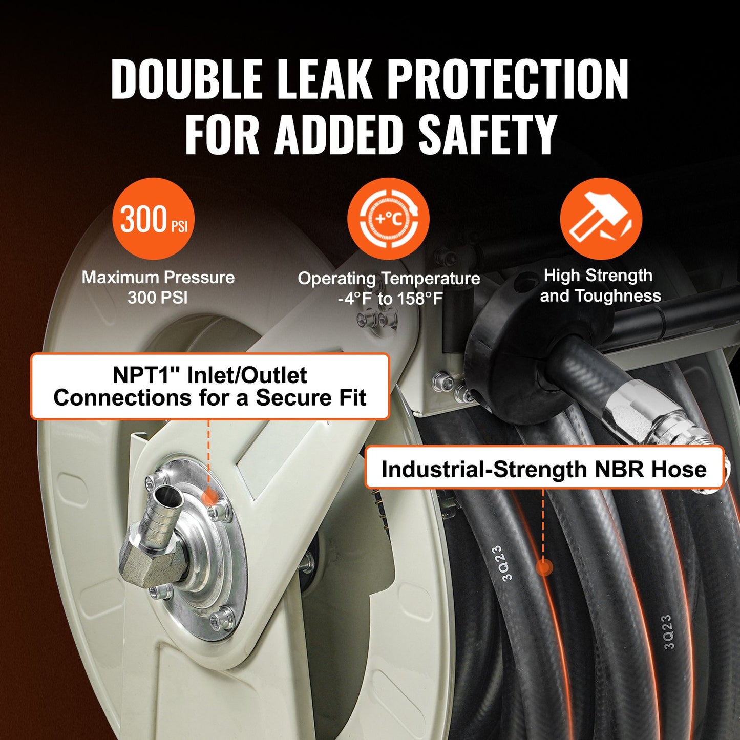 Fuel Hose Reel, 19.05 mm x 15.24 m, Extra Long Retractable Diesel Hose Reel, Heavy-Duty Carbon Steel Construction with Automatic Fuel Nozzle, NBR Rubber Hose for Aircraft Ship Vehicle Tank Truck, 20.68 bar