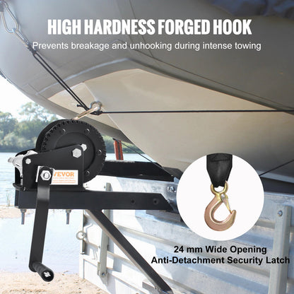 Hand Winch, 544.3 kg Pulling Capacity, Boat Trailer Winch Heavy Duty Rope Crank with 701 cm Polyester Strap and Two-Way Ratchet, Manual Operated Hand Crank Winch for Trailer, Boat or ATV Towing