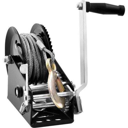 Hand Winch, 1587.6 kg Pulling Capacity, Boat Trailer Winch Heavy Duty Rope Crank with 1005.8 cm Steel Wire Cable and Two-Way Ratchet, Manual Operated Hand Crank Winch for Trailer, Boat or ATV Towing