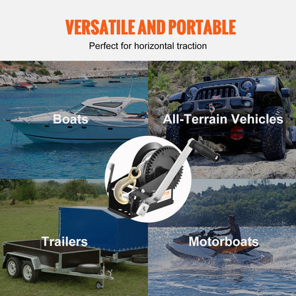 Hand Winch, 1587.6 kg Pulling Capacity, Boat Trailer Winch Heavy Duty Rope Crank with 1005.8 cm Steel Wire Cable and Two-Way Ratchet, Manual Operated Hand Crank Winch for Trailer, Boat or ATV Towing