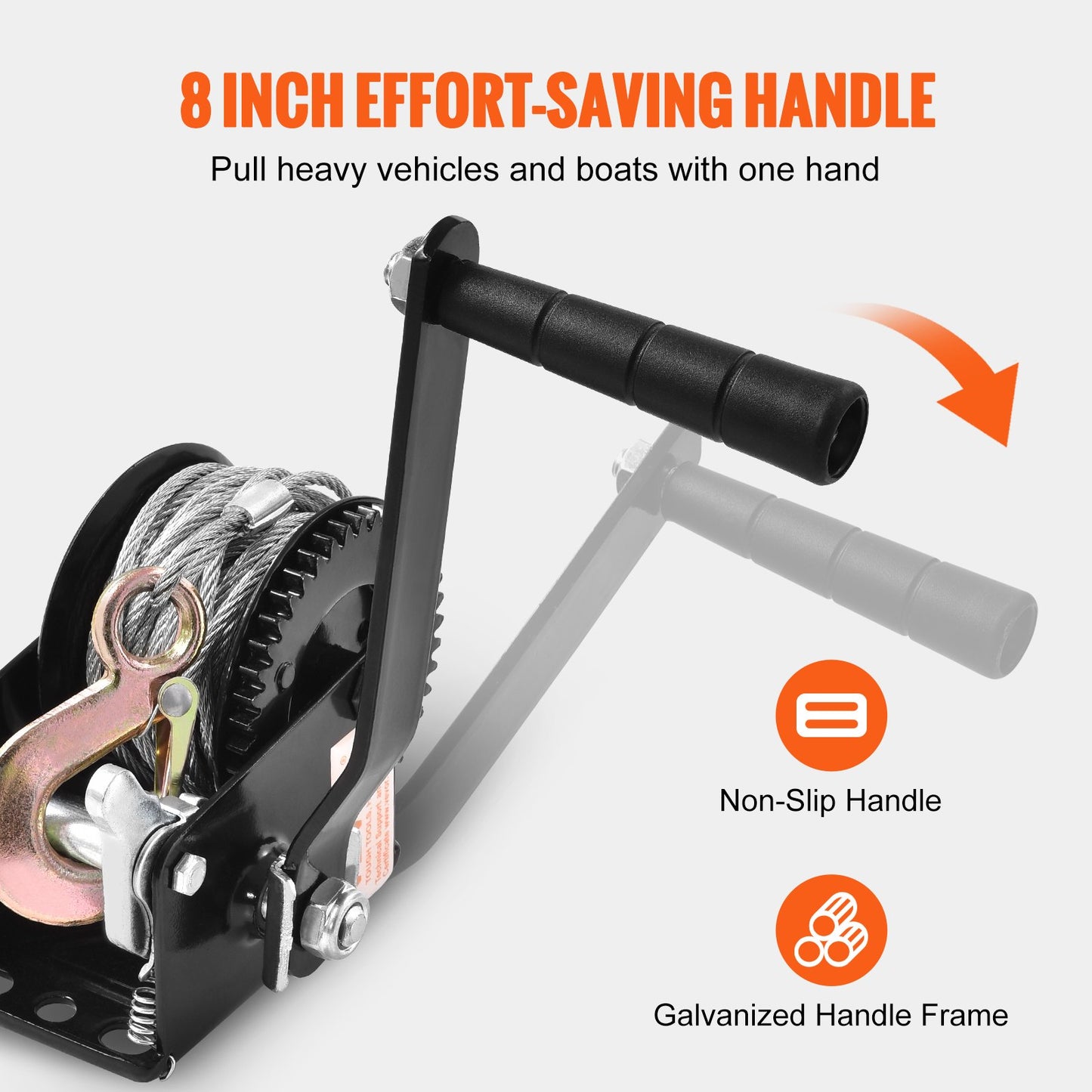 Hand Winch, 362.9 kg Pulling Capacity, Boat Trailer Winch Heavy Duty Rope Crank with 1005.8 cm Steel Wire Cable and Two-Way Ratchet, Manual Operated Hand Crank Winch for Trailer, Boat or ATV Towing