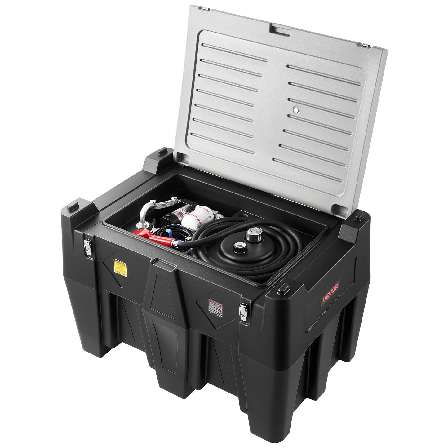 Portable Diesel Tank, 484.5L Capacity & 10 GPM Flow Rate, Gas Fuel Tank with 12V Electric Transfer Pump and 4m Rubber Hose, PE Diesel Transfer Tanks for Easy Fuel Transportation, Black